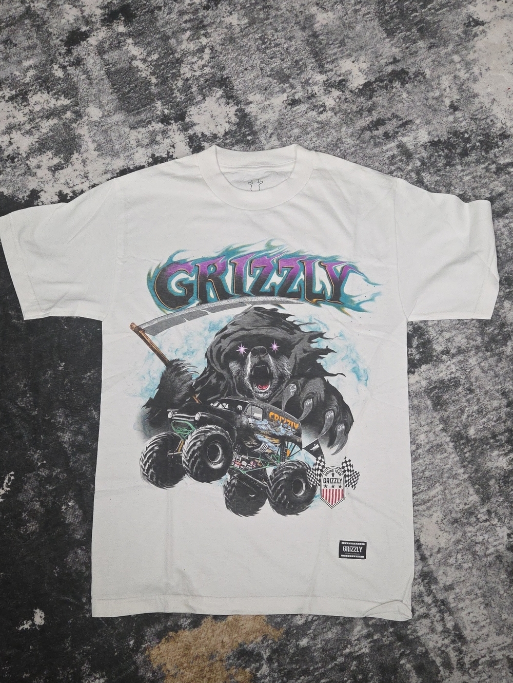 Grizzly Griptape White Bear Monster Truck Graphic Tee Size S NWOT